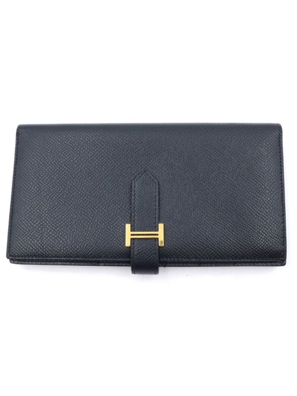 Hermes Bearn Soufflet Wallet Black Leather Epsom Gold